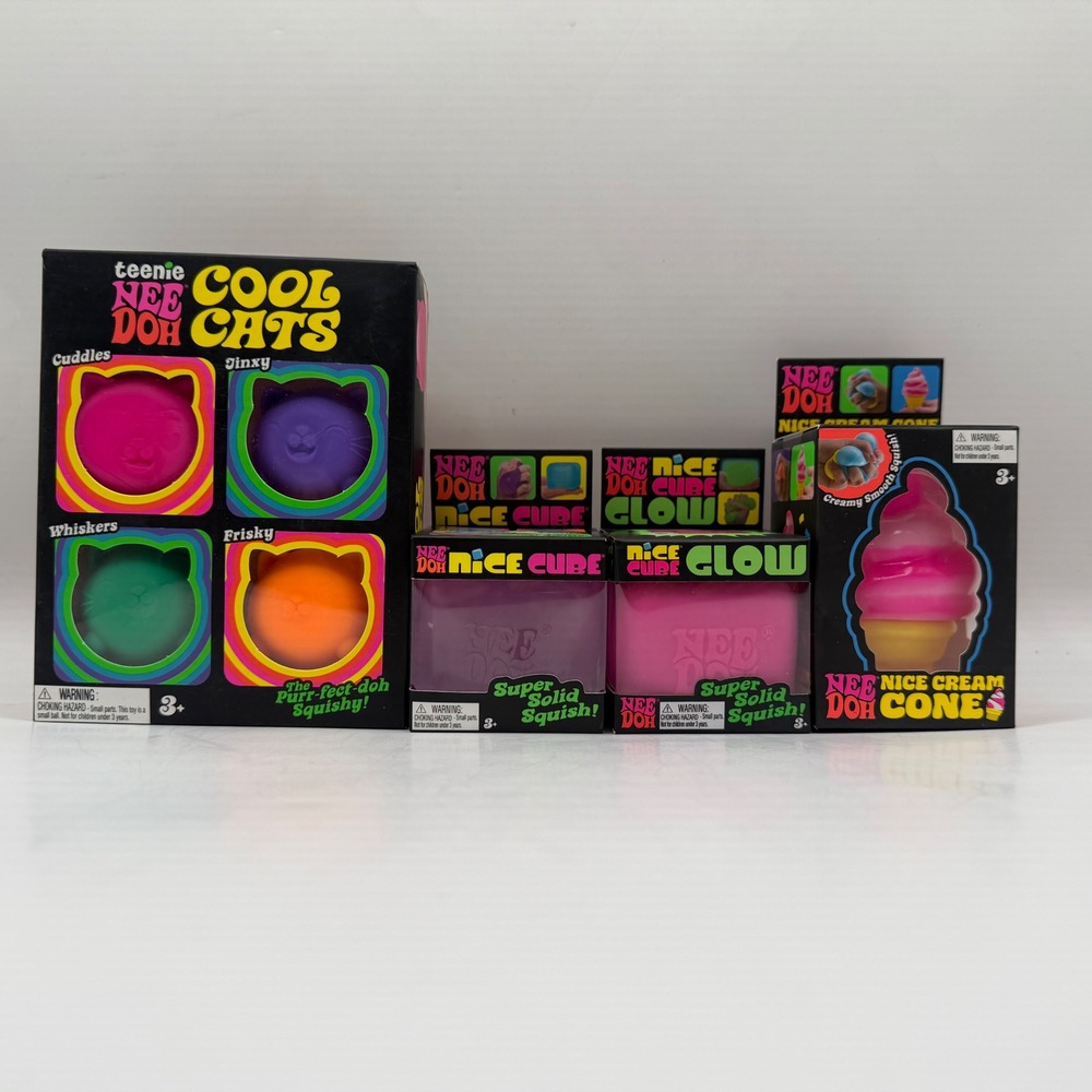Schylling NeeDoh Fidget Toy Bundle Cool Cats 4pc Nice Cube Glow Nice Cream Cone